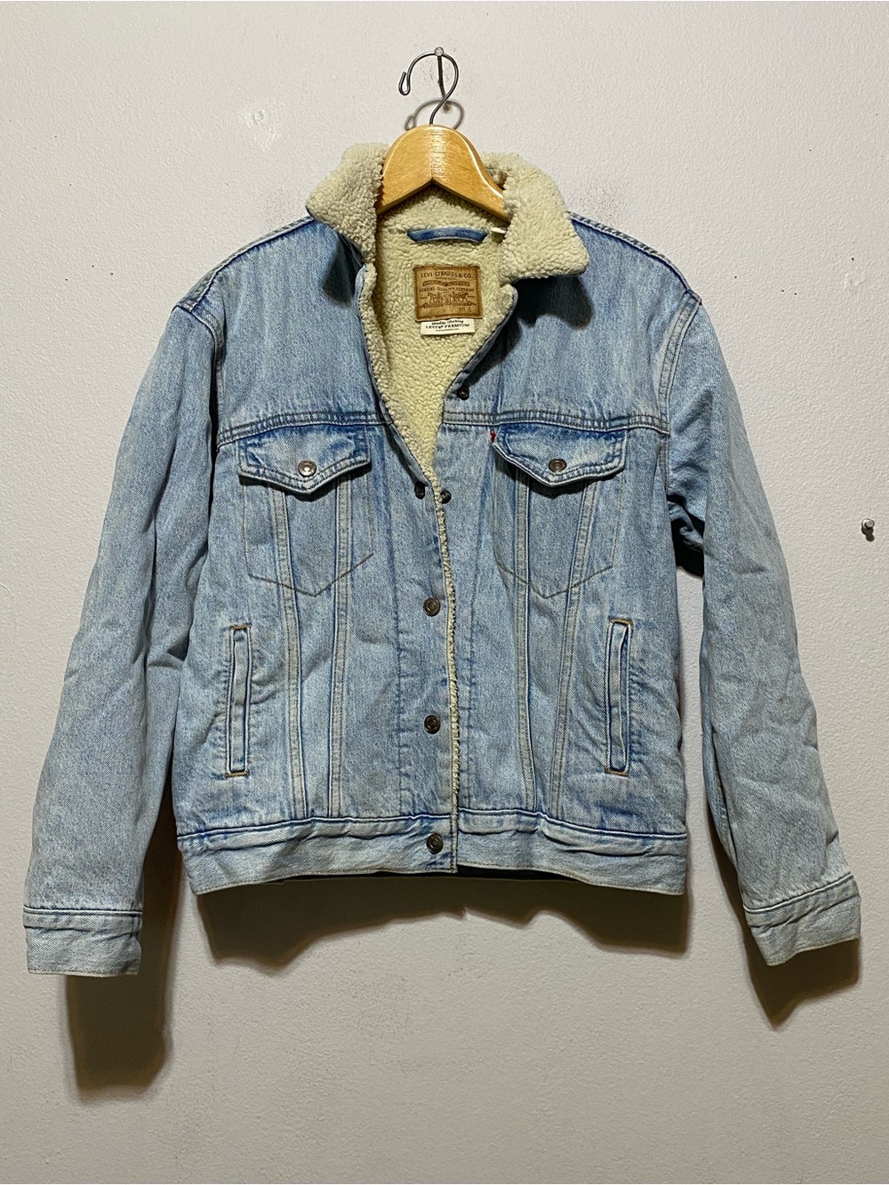 Levi's Original Sherpa Trucker Jacket Blue Denim Jean Coat Women's Size Small